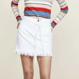 FRAME Le High Mini Skirt 28 White Belted Fringe Hem Cotton Denim
